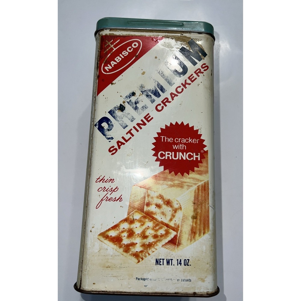 Vintage 1969 Nabisco Premium Saltine Crackers Tin Made in USA 14oz‎
